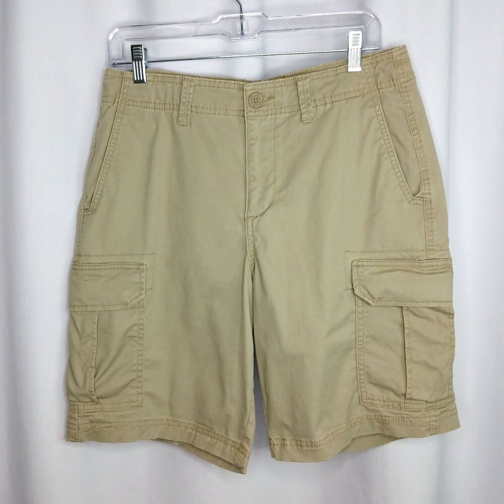George Cargo Shorts Chino Pockets Stretch Cotton Khaki Tan Casual Mens 32
